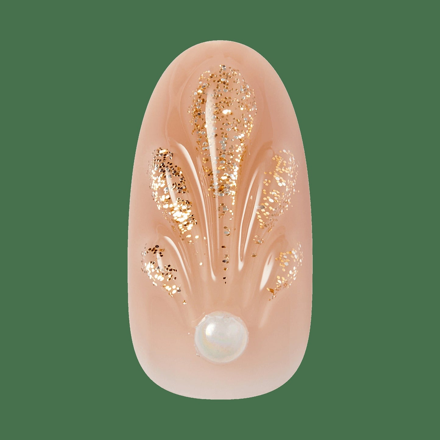 Kiss Glam 3D & Jewel Press On Fake Glue Nails - Blossoming Love | 3D & Jewel Design, Beige & Gold, Medium, Round