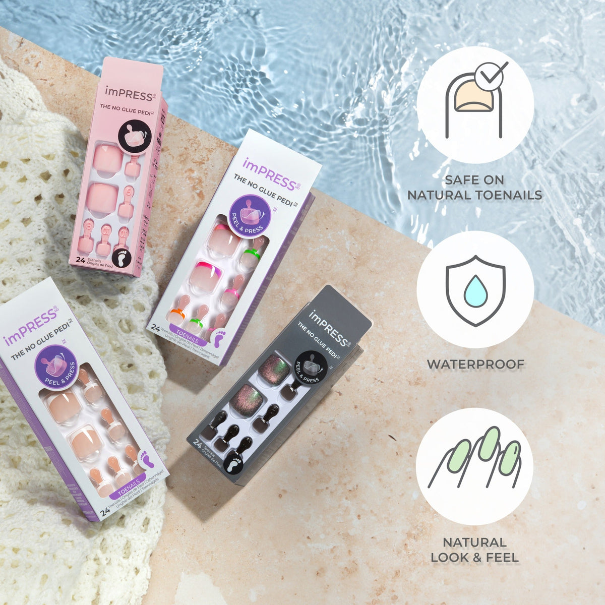 Impress Design No Glue Fake Press On Toenails - Blanc Chic | French Tips, Beige, Short, Squoval, Pedicure