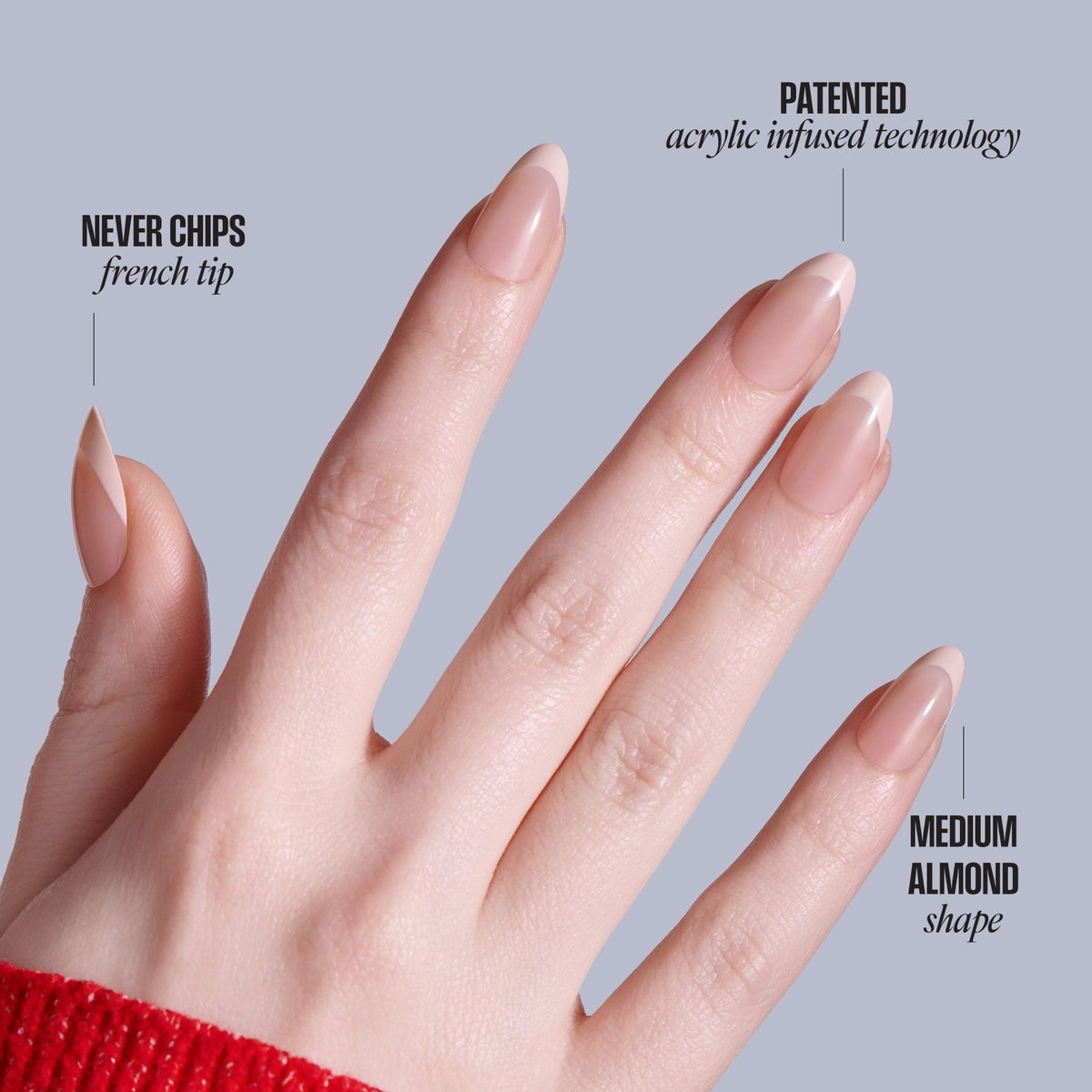 Kiss Core French Press On Fake Glue Nails - Dancing On Clouds | French Tips, Pink, Medium, Almond