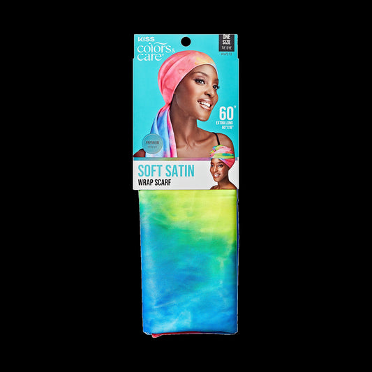Kiss Colors & Care Soft Satin Wrap Scarf - Tie Dye | Head Scarf, Hair Scarf, 60"L x 16"W, Hair Accessories