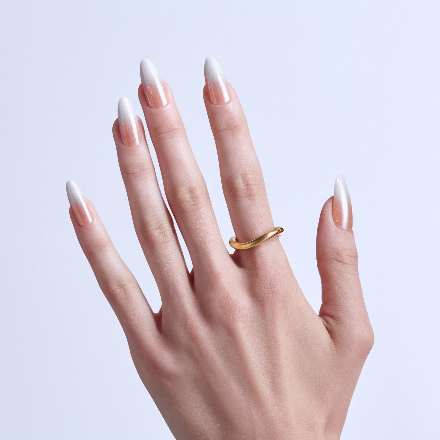 Kiss Glam Embellished Press On Fake Glue Nails - Day n Night | Design, Beige & White, Long, Almond