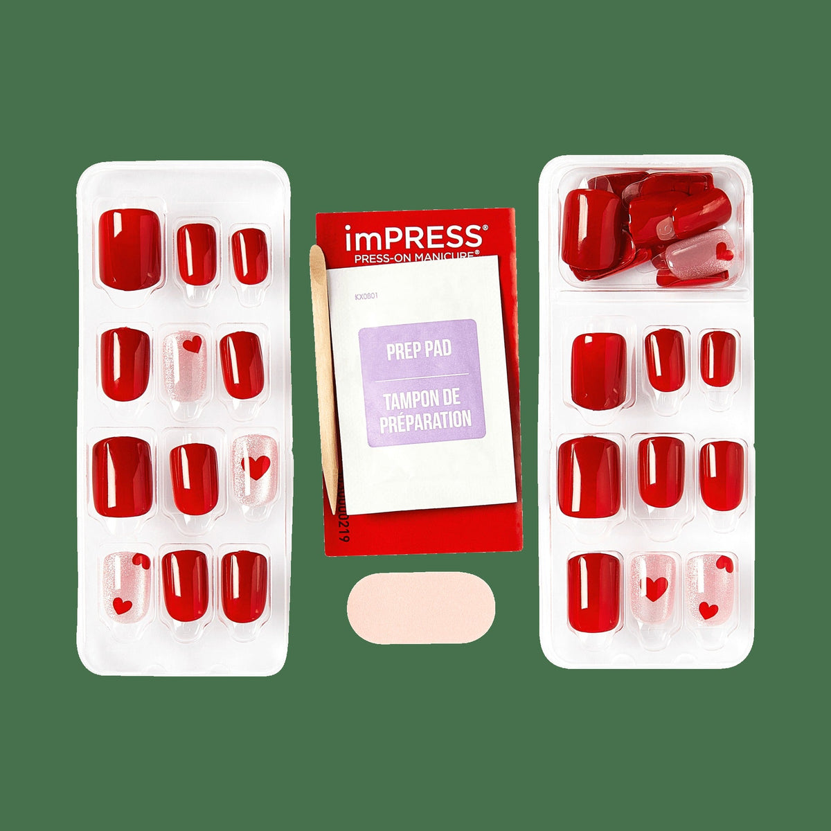 Impress Design No Glue Fake Press On Nails - Good 4 You | Design, Pink & Red, Short, Squoval, Manicure