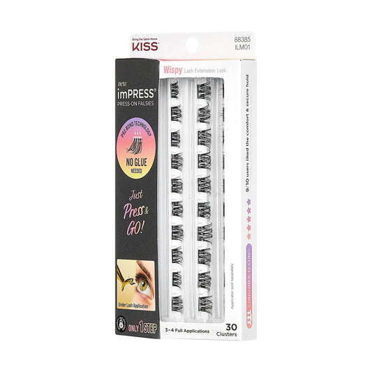 Impress Falsies Pre-Glued False Eyelashes Refills - Wispy | 30 Lash Clusters, 10mm-14mm