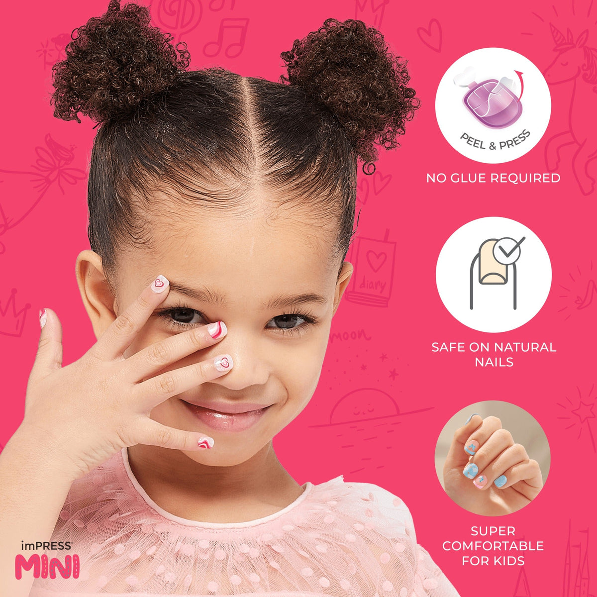 Impress Kids No Glue Fake Press On Nails - Fairy Song | Design, Pink, Kids, Squoval, Manicure