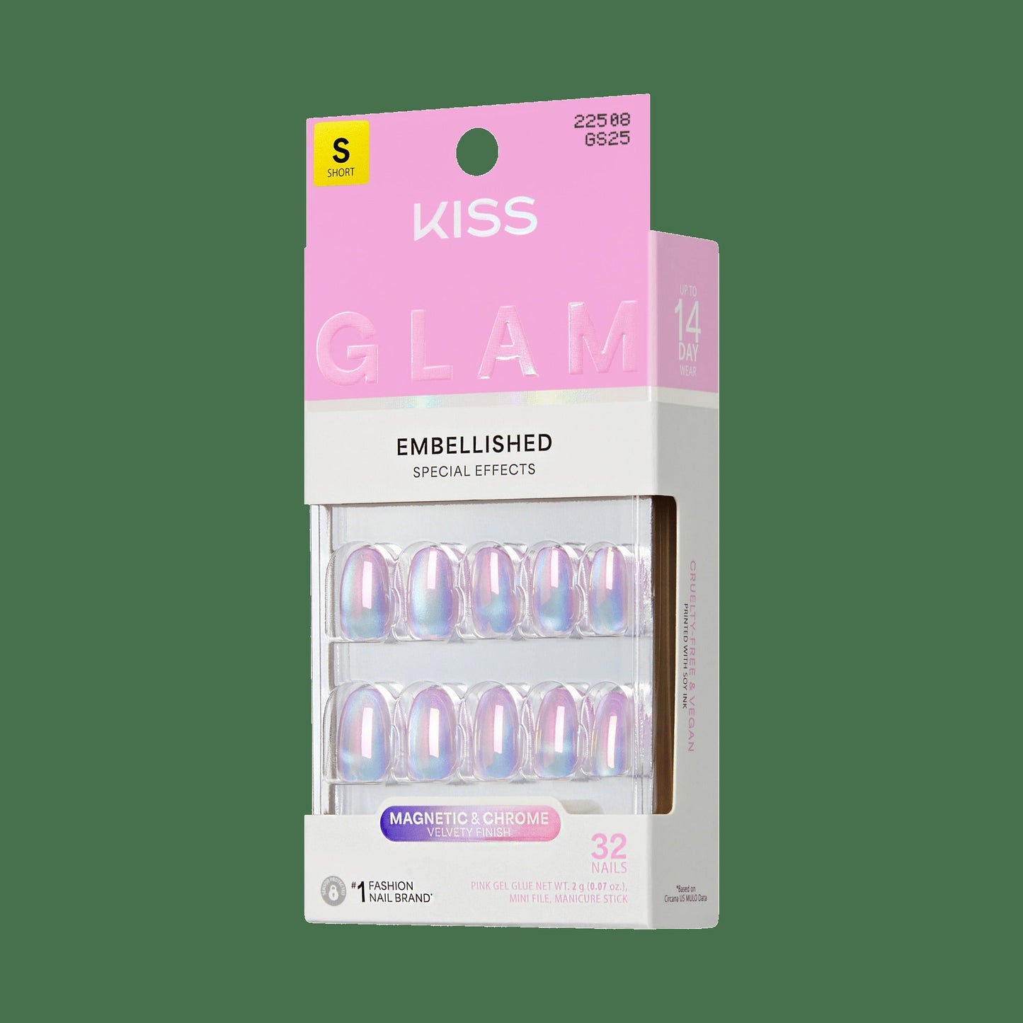 Kiss Glam Embellished Press On Fake Glue Nails - One n Only | Design, Pink & Purple, Short, Round