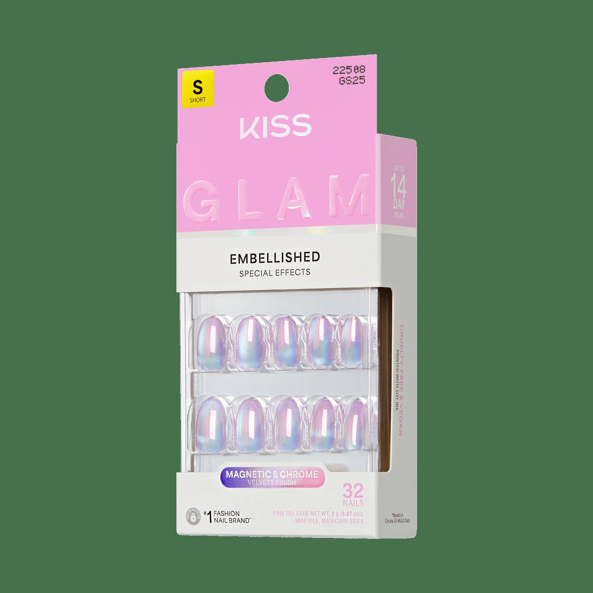 Kiss Glam Embellished Press On Fake Glue Nails - One n Only | Design, Pink & Purple, Short, Round