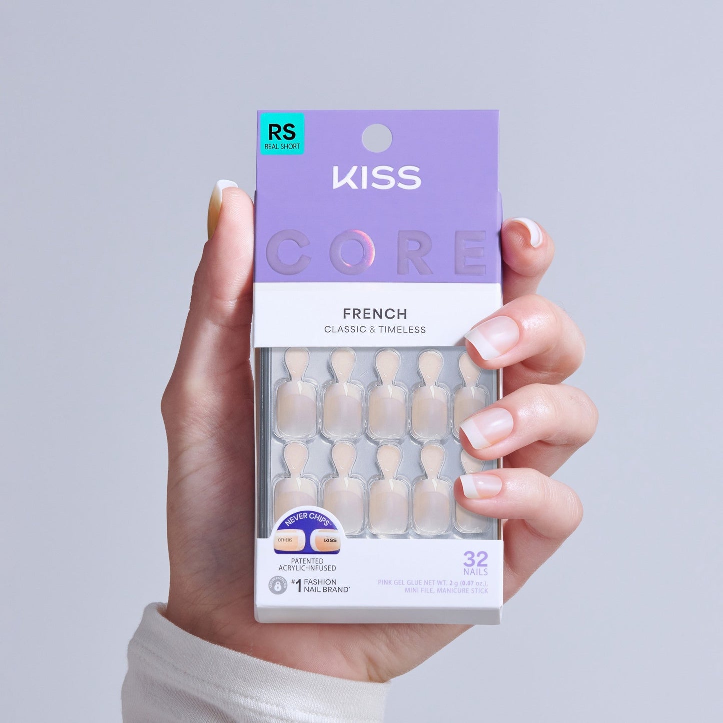 Kiss Core French Press On Fake Glue Nails - Your Moment | French Tips, Neutral, Real Short, Squoval