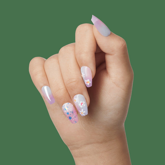 Impress Premium No Glue Fake Press On Nails - Portal | 3D & Jewel Design, Purple, Medium, Coffin, Manicure