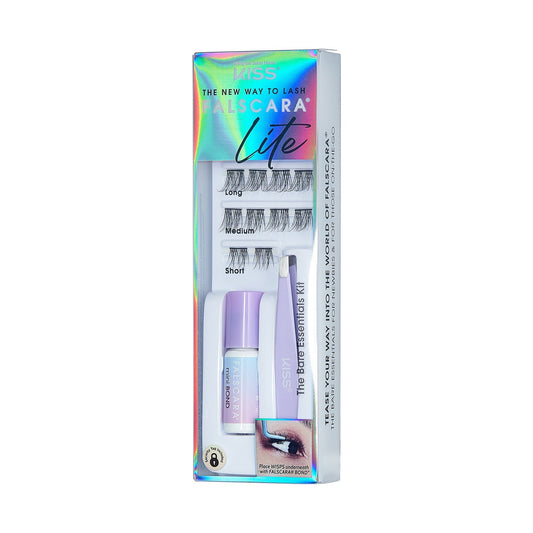Falscara Lite Bare Essentials Mini Starter Kit | DIY False Lash Extensions, Natural, Cluster Lash, Wispy Lashes, 10 Wisps, 12mm-16mm