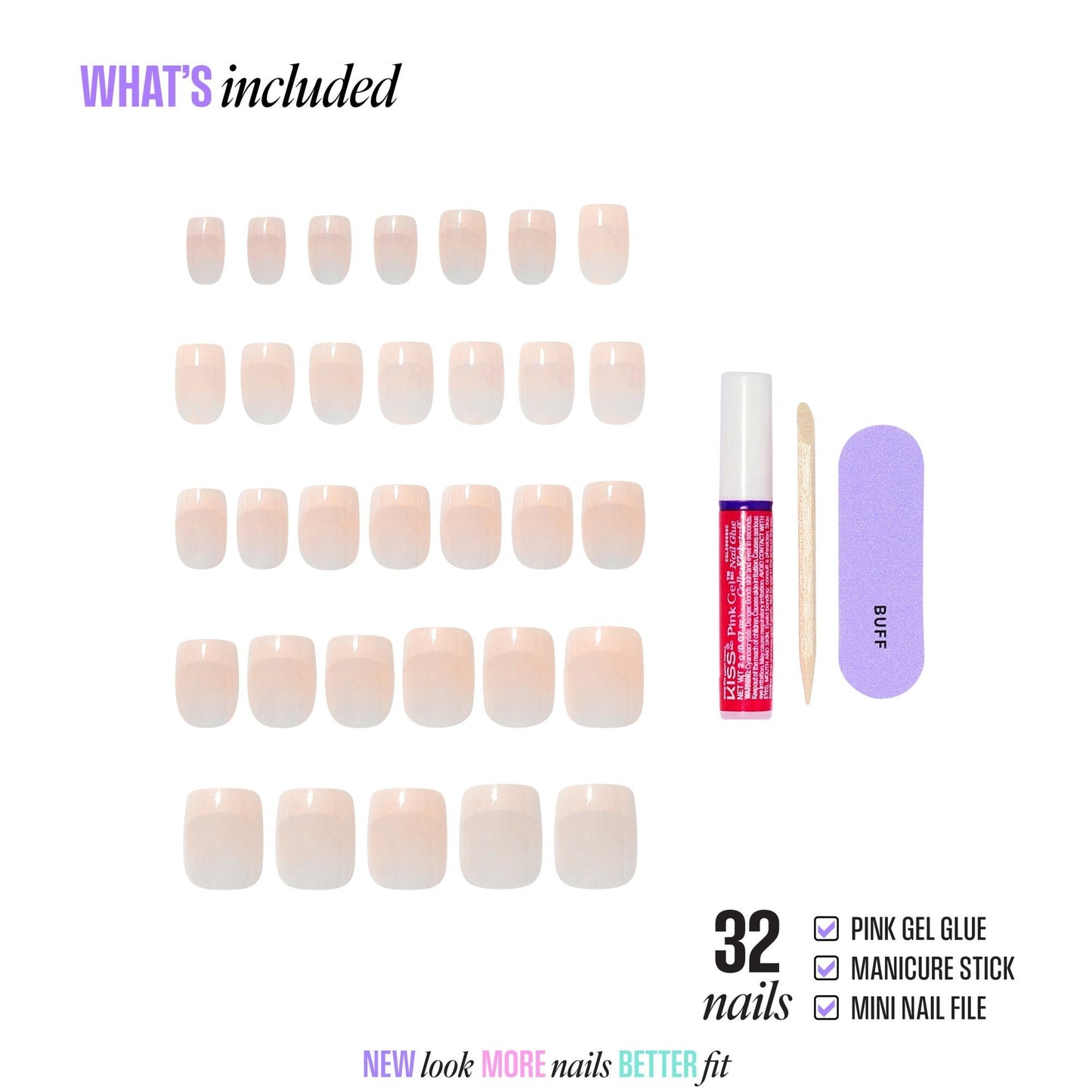 Kiss Core French Press On Fake Glue Nails - Your Moment | French Tips, Neutral, Real Short, Squoval