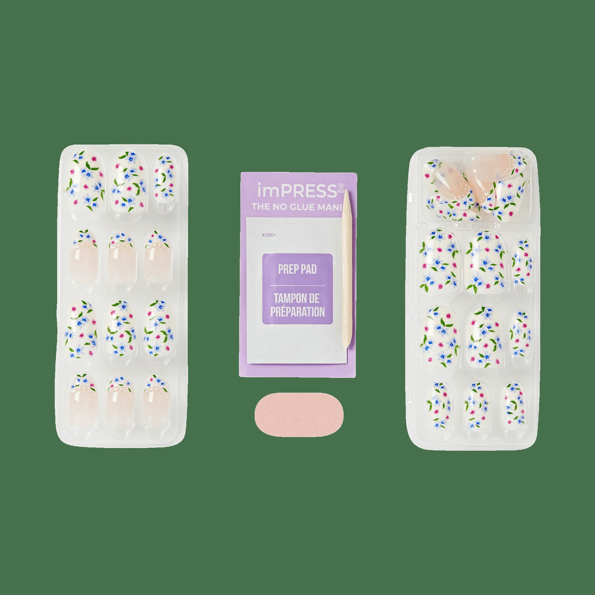 Impress Design No Glue Fake Press On Nails - Happy Mood | French Design, Multicolor, Medium, Oval, Manicure