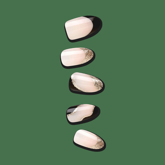 Impress French No Glue Fake Press On Nails - Illusion | French Design, Black, Medium, Almond, Manicure