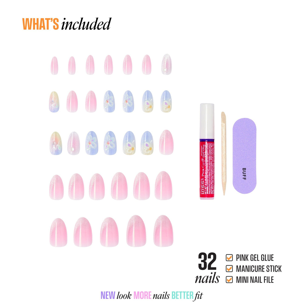 Kiss Nail Drip Press On Fake Glue Nails - Merry Sky | 3D & Jewel Design, Multicolor, Medium, Almond
