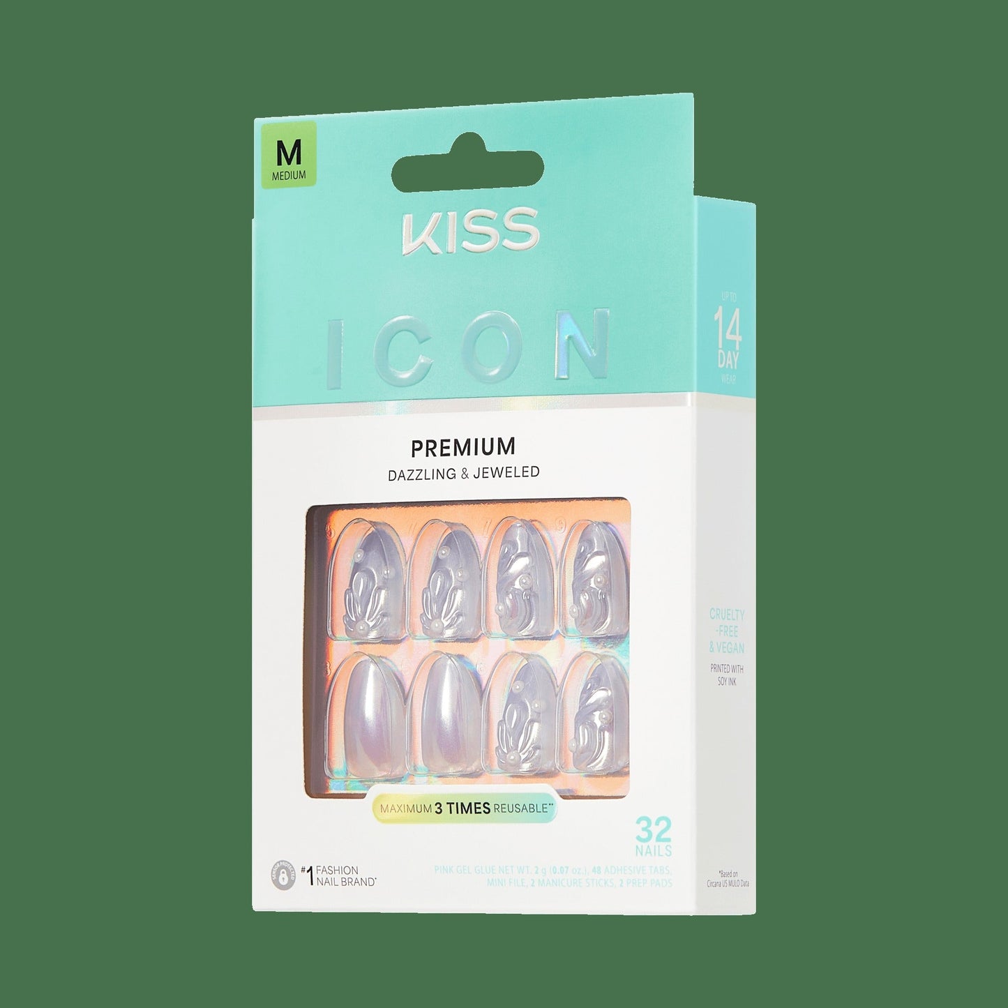 Kiss Icon Press On Fake Glue Nails - Remarkable | 3D & Jewel Design, Metallic Purple, Medium, Almond