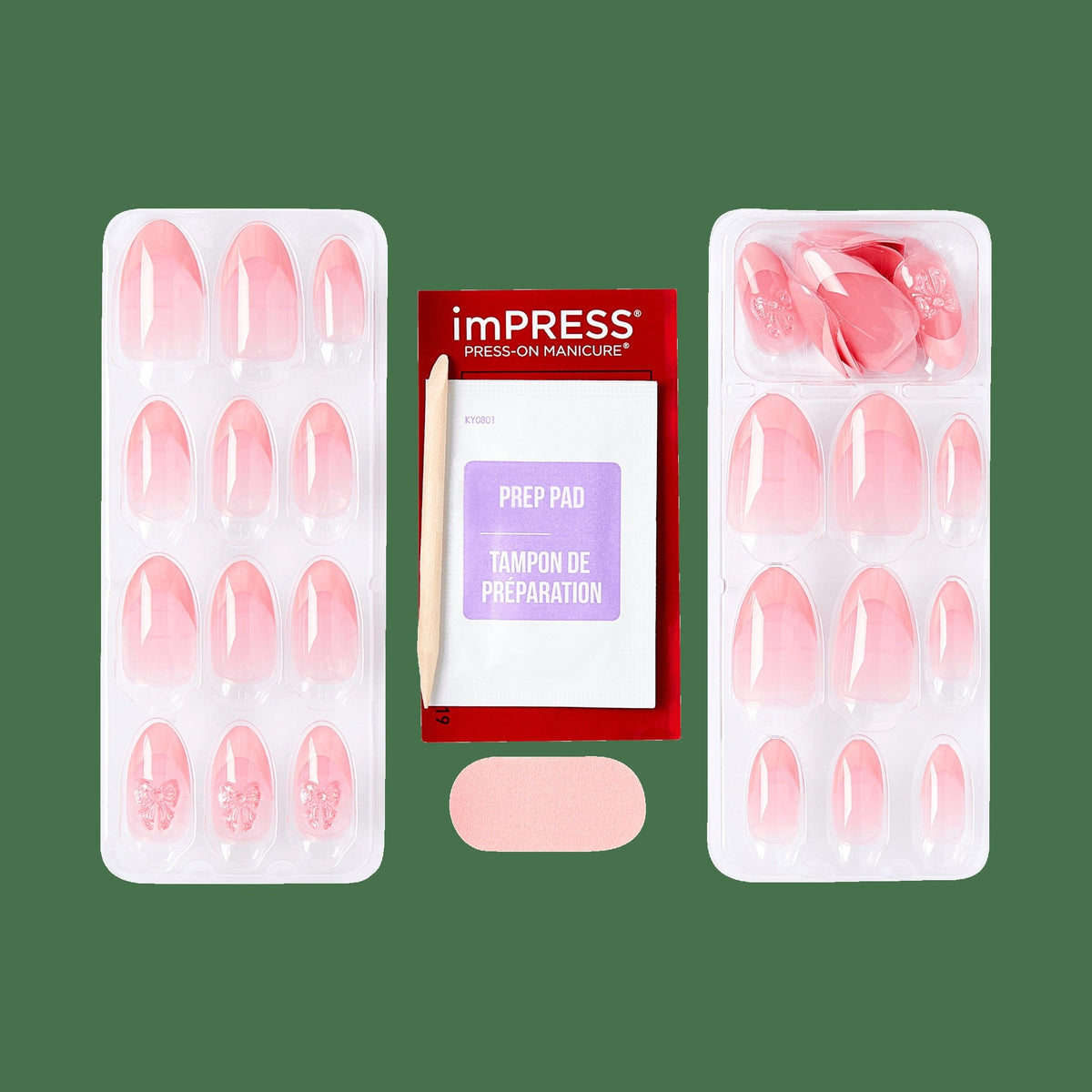 Impress Design No Glue Fake Press On Nails - Glow Muse | 3D & Jewel French Design, Pink, Medium, Coffin, Manicure