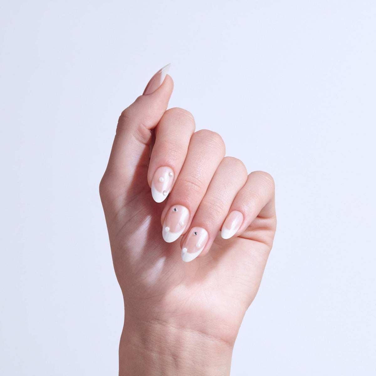 Kiss Glam 3D & Jewel Press On Fake Glue Nails - Serendipity Awaits | 3D & Jewel French, White, Medium, Almond