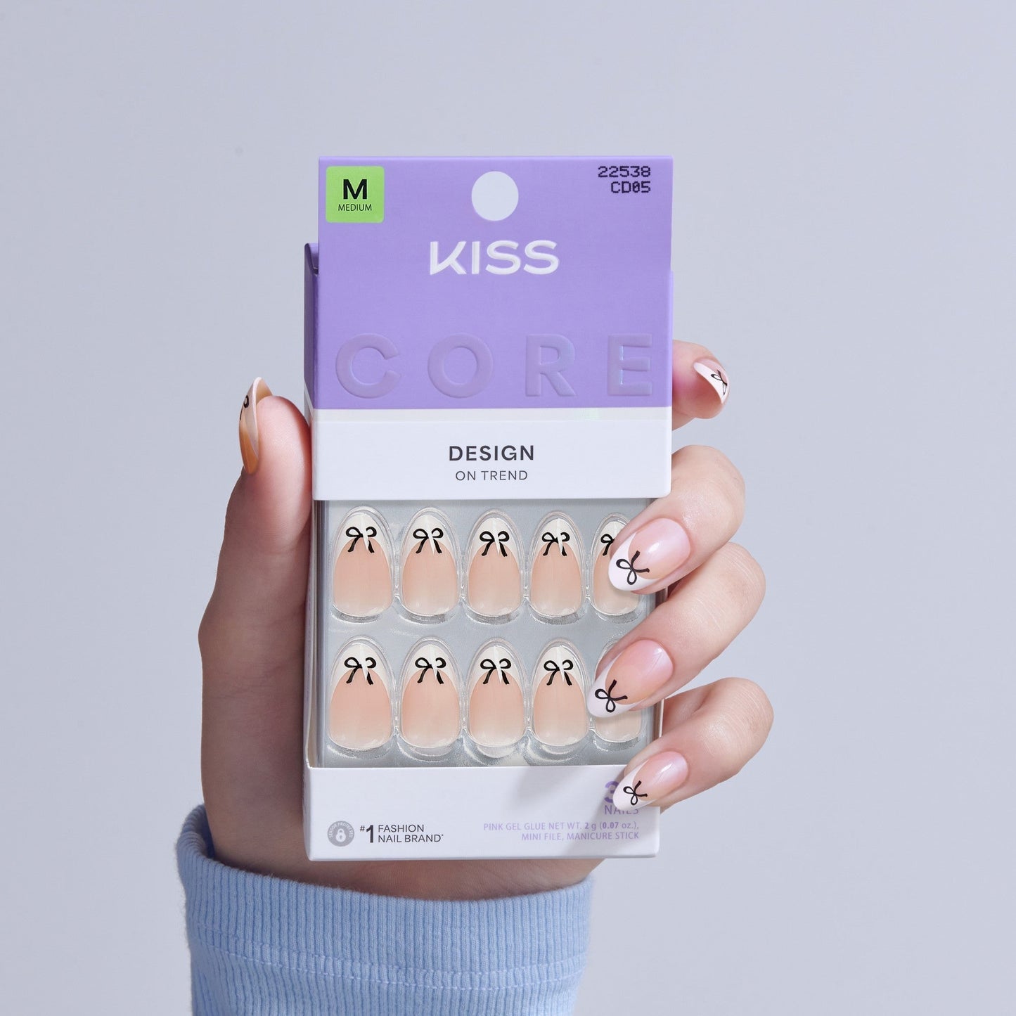 Kiss Core Design Press On Fake Glue Nails - Our Moment | French Tips, White, Medium, Almond