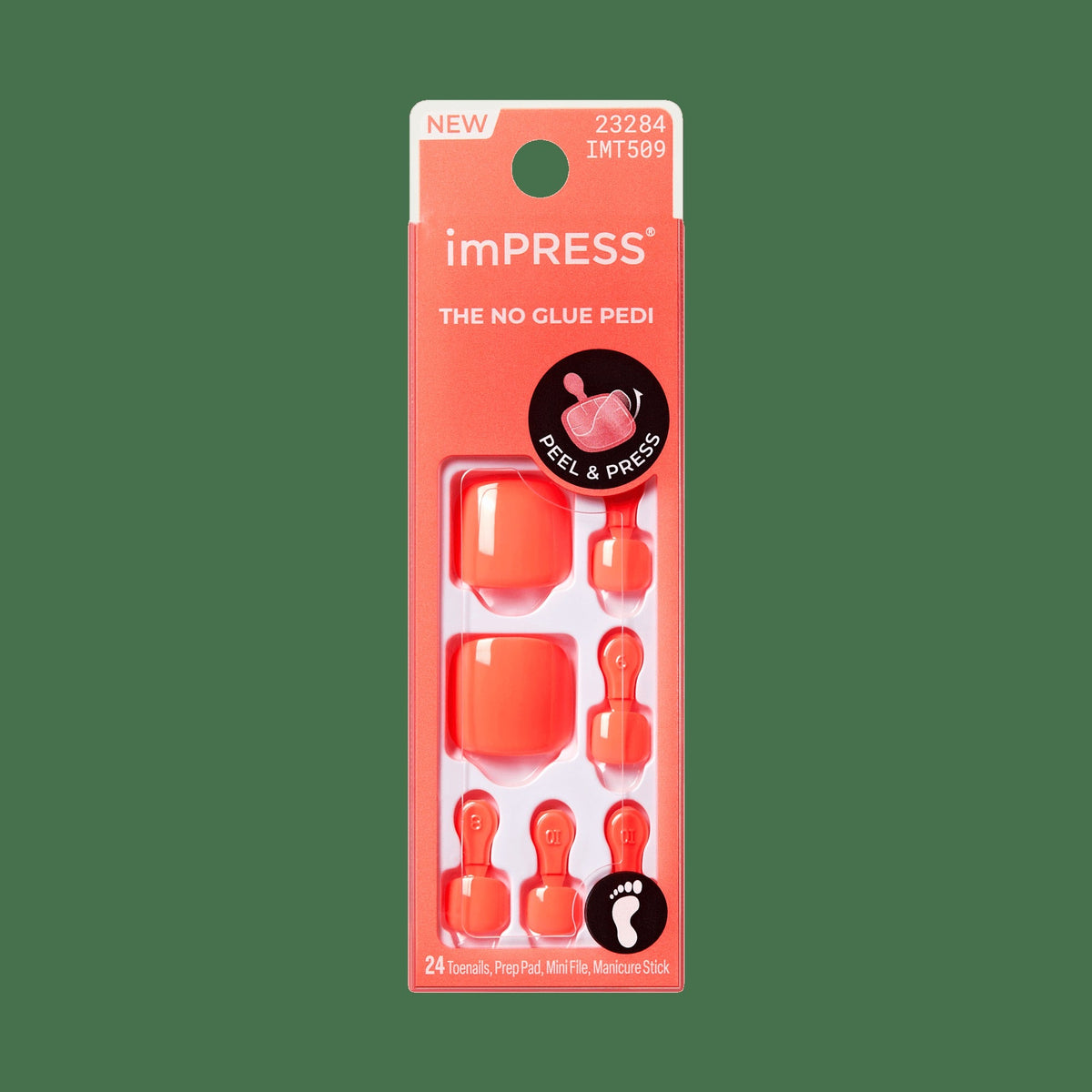Impress Color No Glue Fake Press On Toenails - Pure Mood | Solid, Orange, Short, Squoval, Pedicure