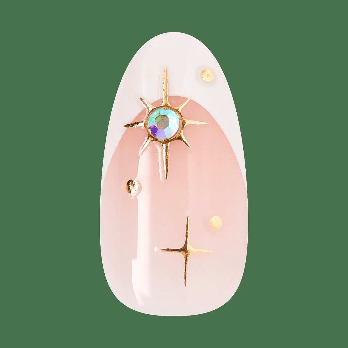 Impress Design No Glue Fake Press On Nails - Star Player | 3D & Jewel French, White, Medium, Almond, Manicure