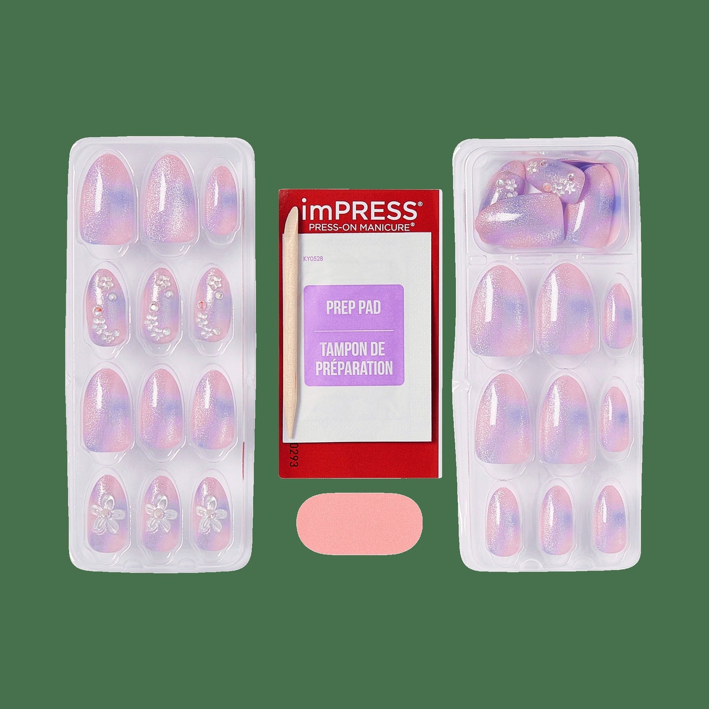 Impress Premium No Glue Fake Press On Nails - Pick Me First | 3D & Jewel Design, Multicolor, Medium, Oval, Manicure