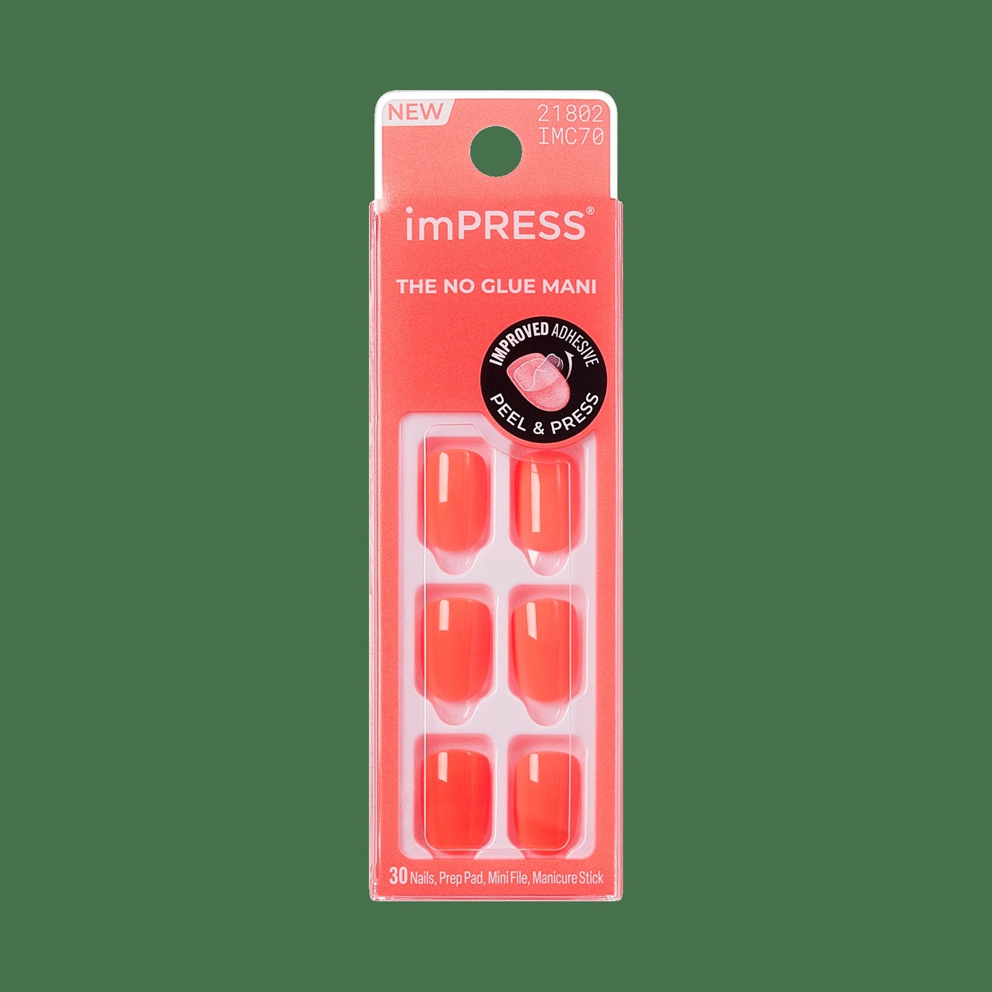 Impress Color No Glue Fake Press On Nails - Happier Vibes | Solid, Orange, Short, Squoval, Manicure