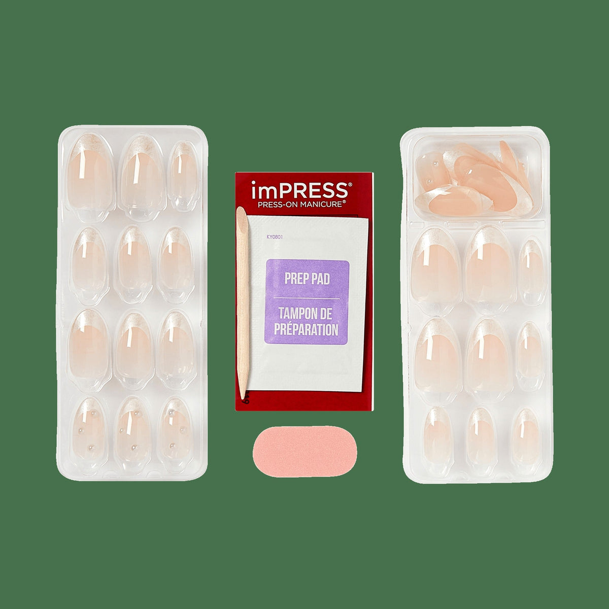 Impress Design No Glue Fake Press On Nails - Chills | 3D & Jewel French, White, Medium, Almond, Manicure