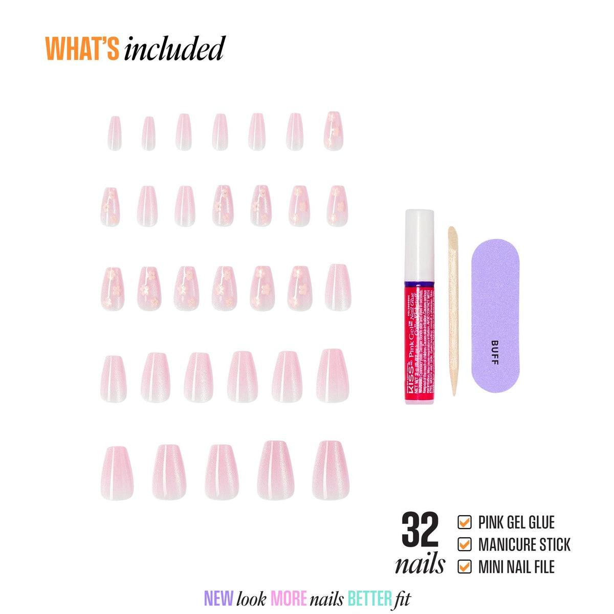 Kiss Nail Drip Press On Fake Glue Nails - Harmonious | 3D & Jewel Design, Pink, Medium, Coffin