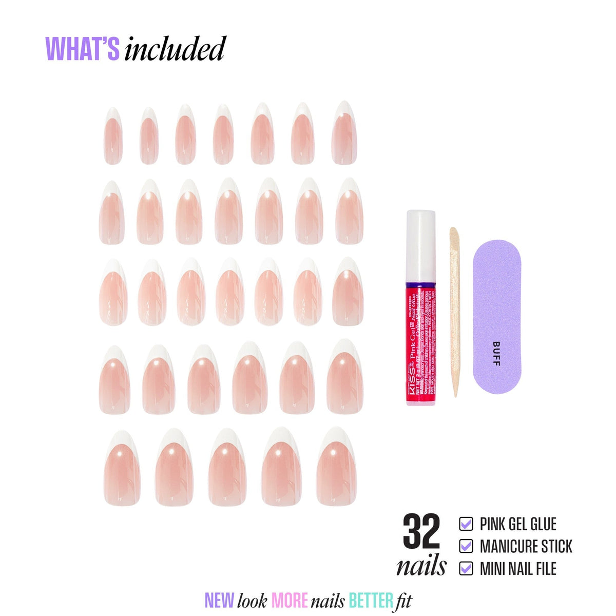 Kiss Core French Press On Fake Glue Nails - Fascinating | French Tips, White, Long, Almond