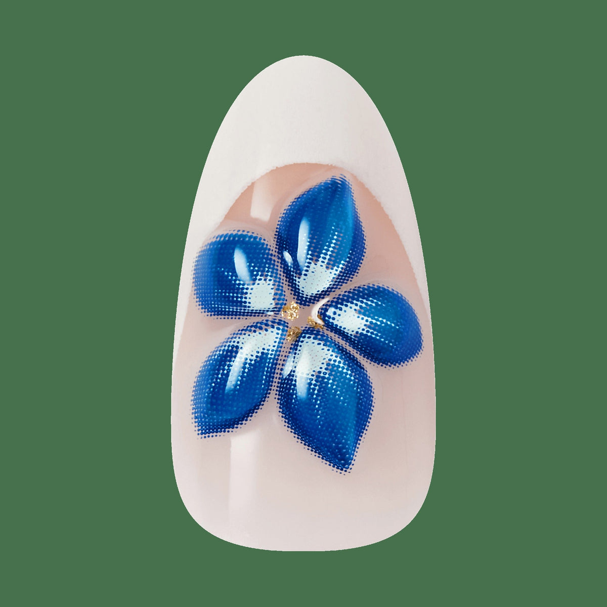Kiss Glam Jeweled Press On Fake Glue Nails - Summer Drip | 3D & Jewel French Design, Blue & White, Medium, Almond