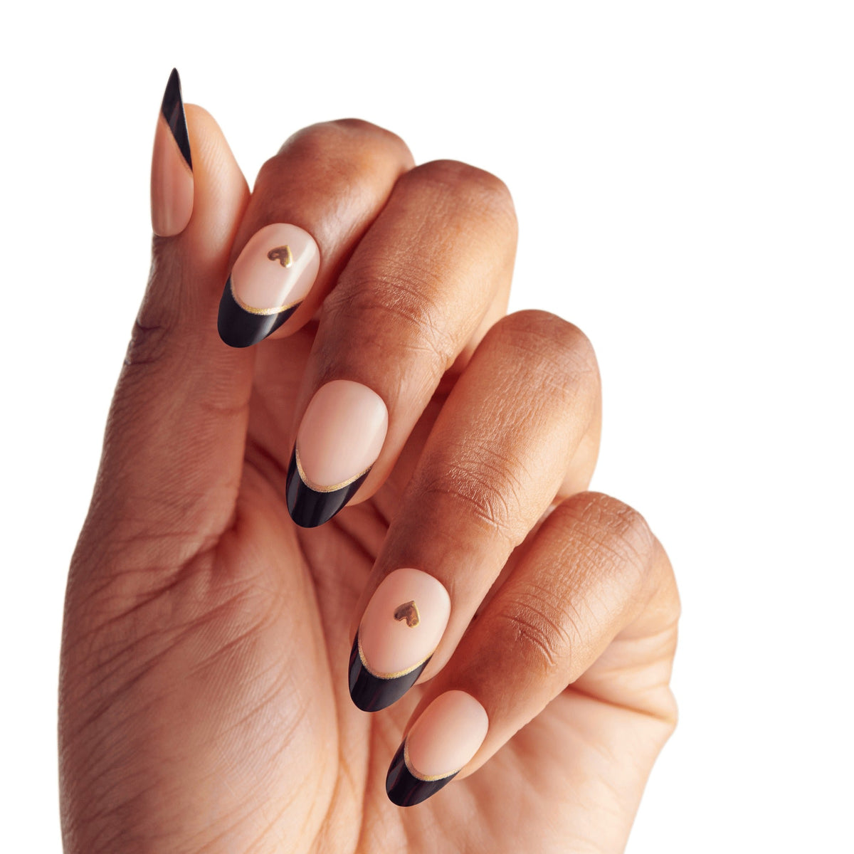 Impress Design No Glue Fake Press On Nails - Positive | French Design, Black, Medium, Almond, Manicure