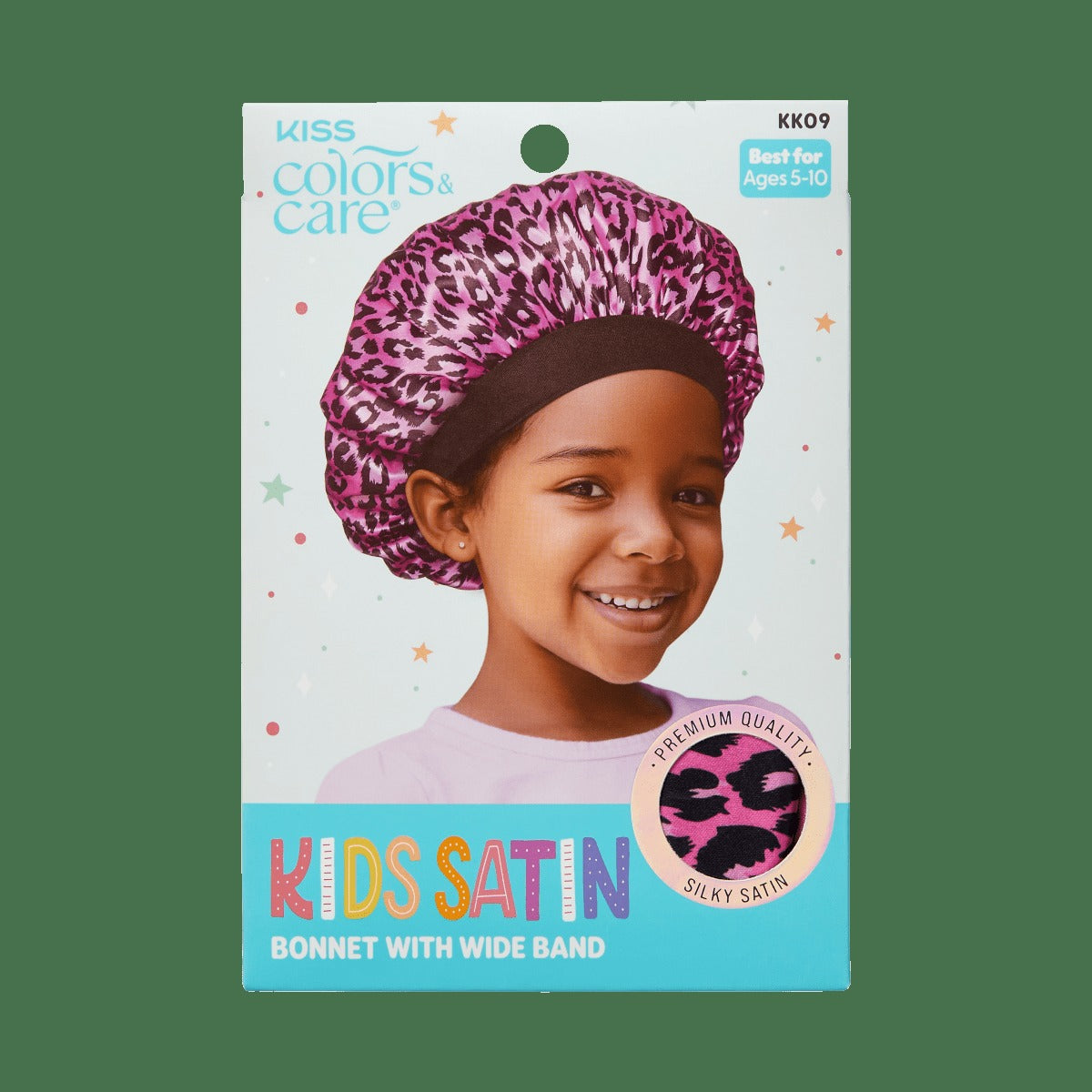 Kiss Colors & Care Kids Satin Wide Band Bonnet - Pink Leopard | Age 5-10, Silk Bonnet, Sleep Bonnet, Hair Accessories