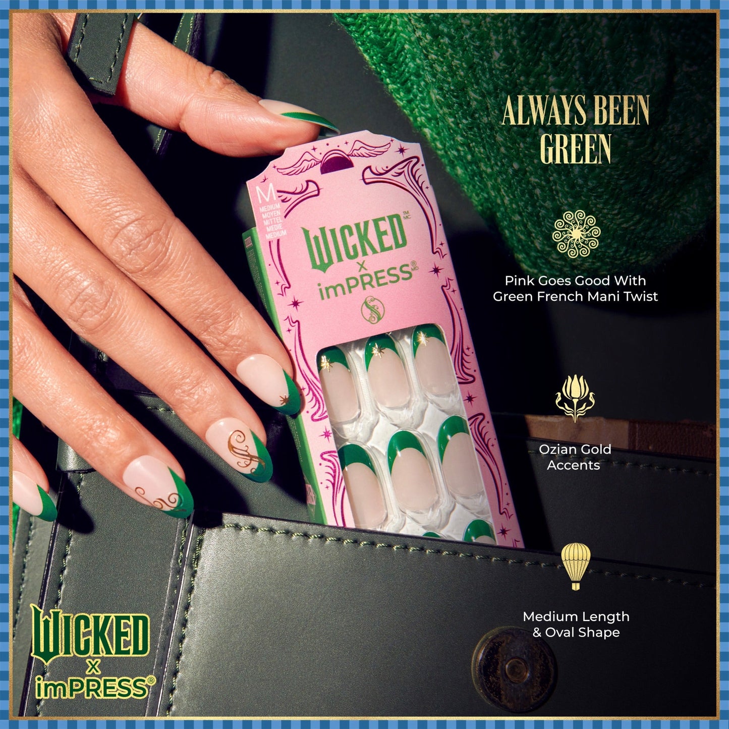 WICKED X Impress | Always Been Green | French Design, Green, Medium, Oval, Manicure