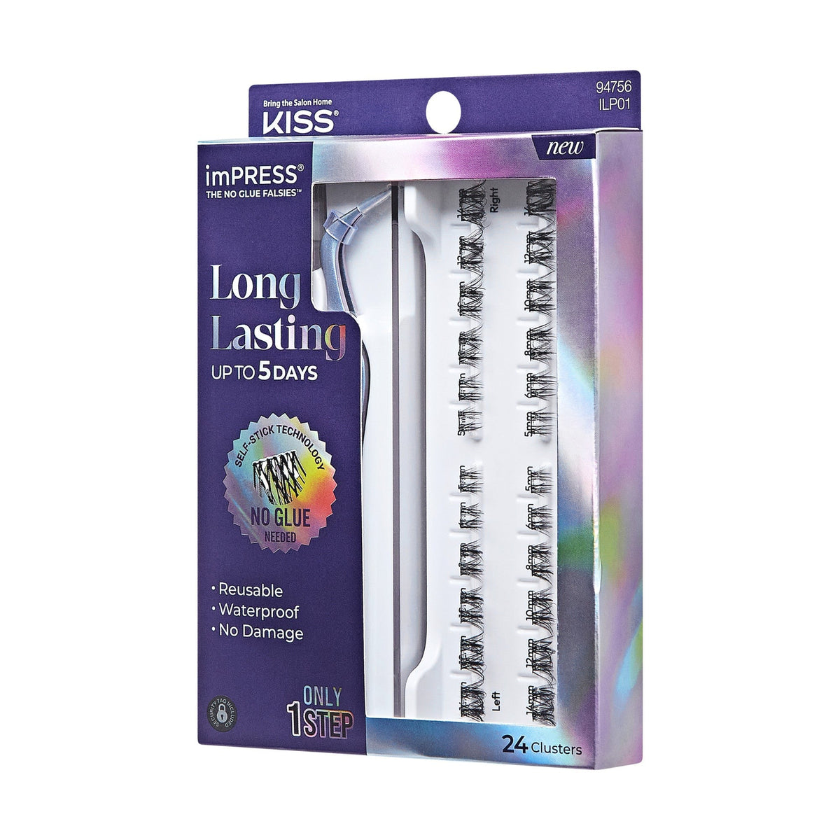 Impress Falsies Long Lasting Pre-Glued False Eyelashes Starter Kit - Demi Wispy | 24 Lash Clusters, With Applicator, Up To 5 Day Wear, 5mm-14mm