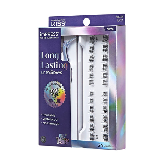 Impress Falsies Long Lasting Pre-Glued False Eyelashes Starter Kit - Demi Wispy | 24 Lash Clusters, With Applicator, Up To 5 Day Wear, 5mm-14mm
