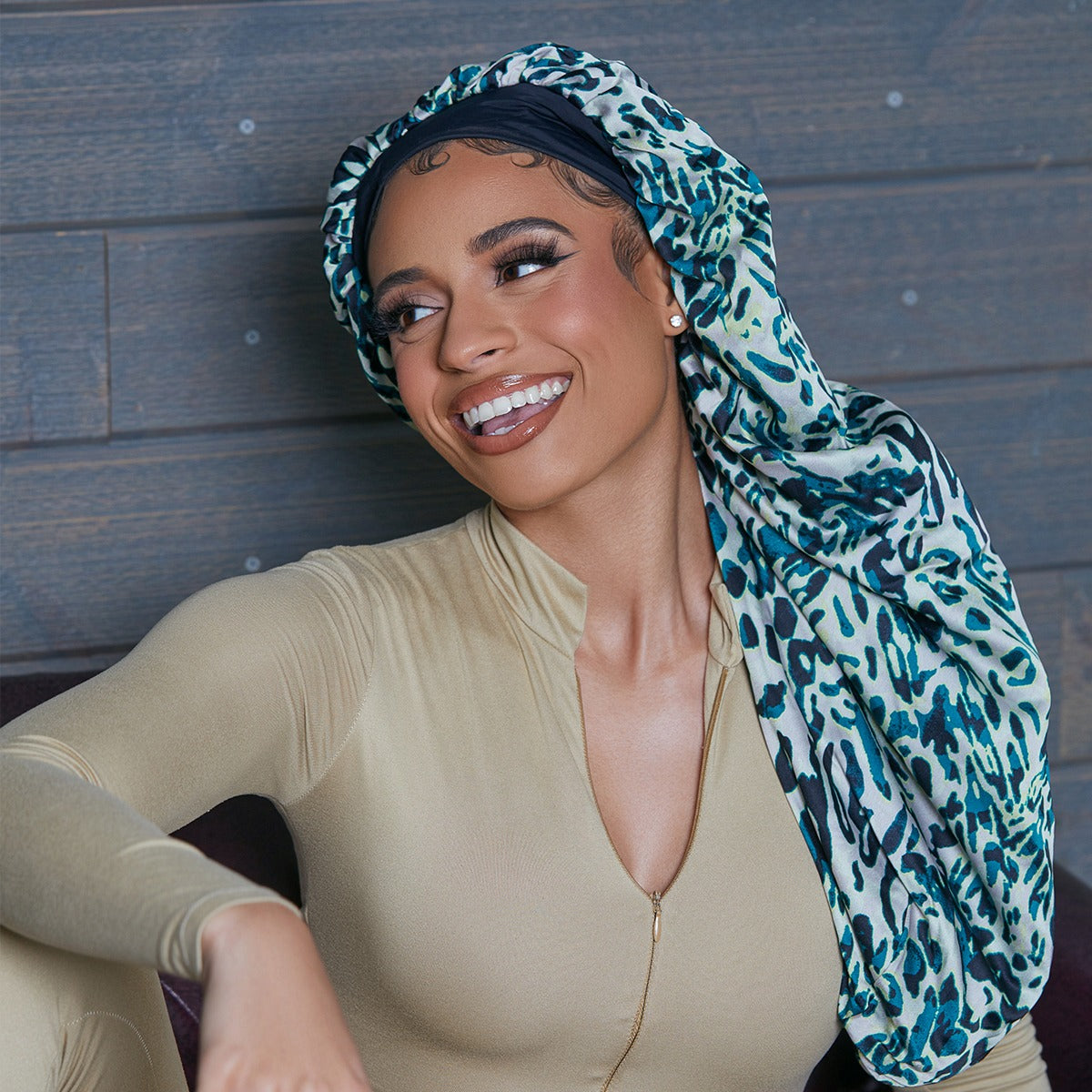 Kiss Colors & Care Crepe Satin Reversible Braid Bonnet - Exotic Leopard | Silk Bonnet, Sleep Bonnet, 24in Long, Hair Accessories