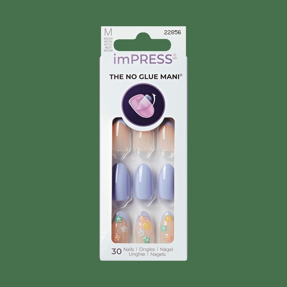 Impress Design No Glue Fake Press On Nails - Pastel Bloom | 3D & Jewel French Design, Multicolor, Medium, Almond, Manicure