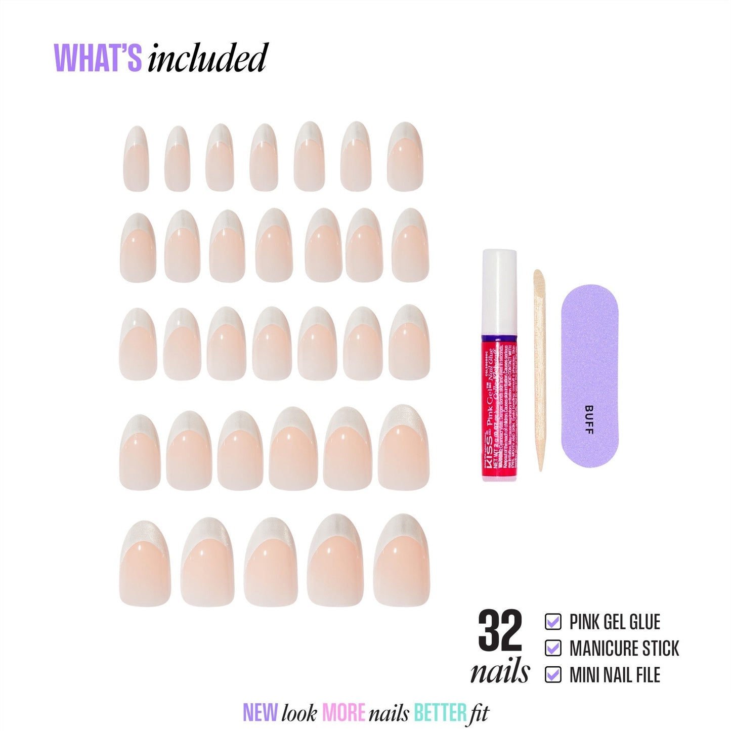 Kiss Core Magnetic Press On Fake Glue Nails - Patchouli | French Tips, Silver, Medium, Almond