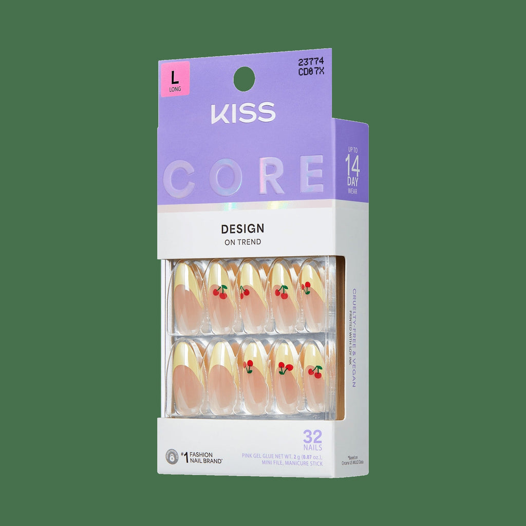Kiss Core Design Press On Fake Glue Nails - Post Summer | French Design, Yellow, Long, Almond