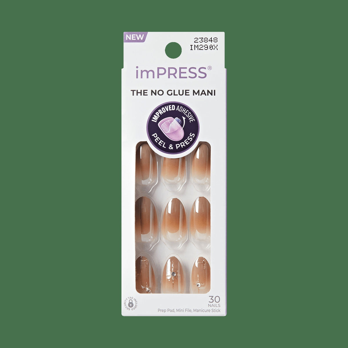 Impress Design No Glue Fake Press On Nails - Crisp | 3D & Jewel Design, Brown, Medium, Almond, Manicure