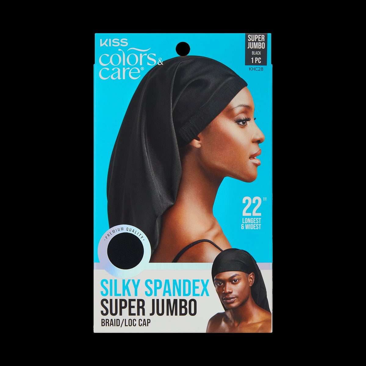 Kiss Colors & Care Silky Spandex Braid/Loc Cap - Black | Silk Bonnet, Sleep Bonnet, Super Jumbo, Hair Accessories