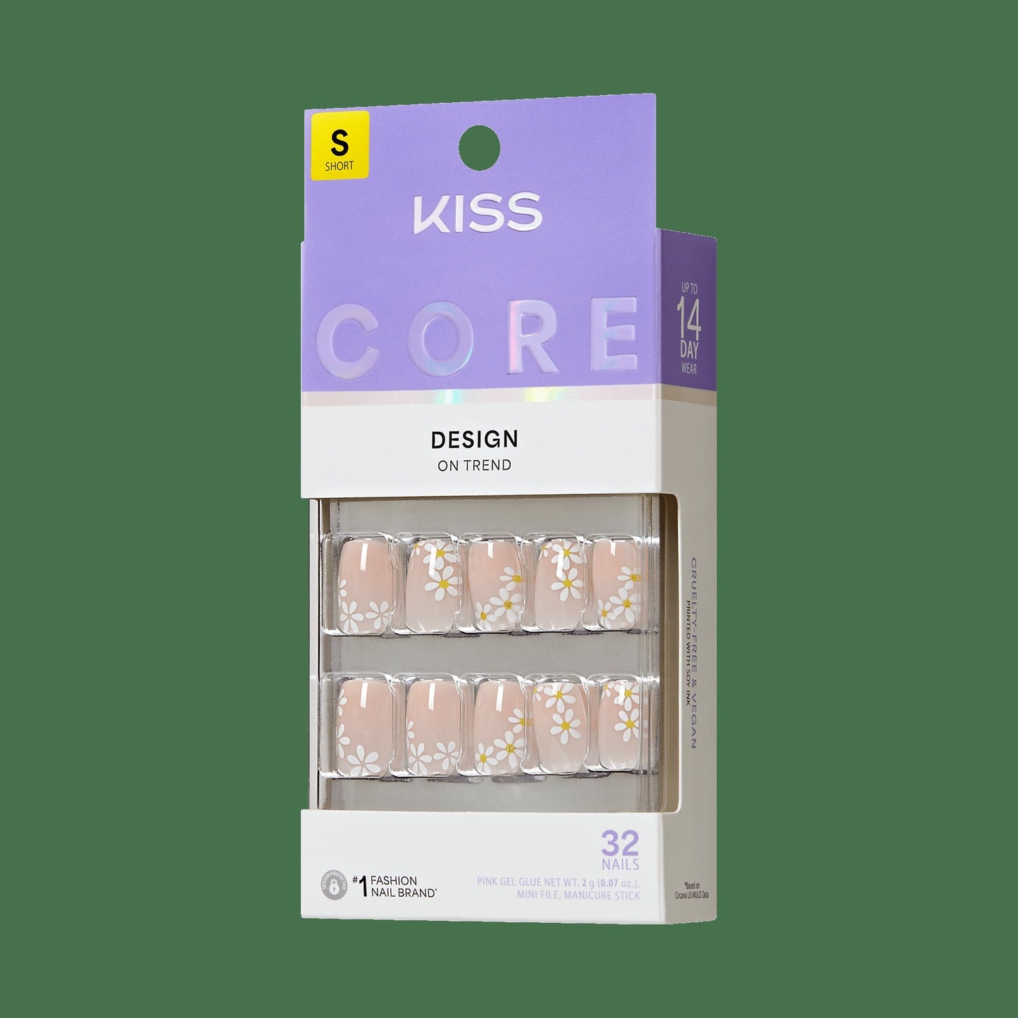 Kiss Core Design Press On Fake Glue Nails - Happy Days | Design, Beige, Short, Squoval