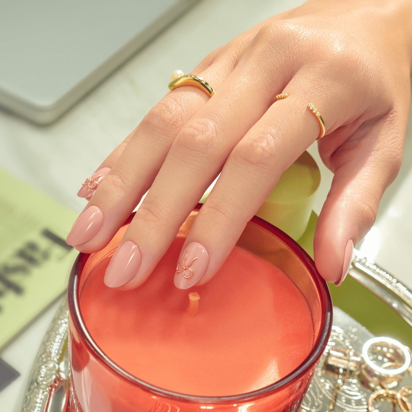 Impress Design No Glue Fake Press On Nails - Close To You | 3D Solid, Pink, Short, Oval, Manicure