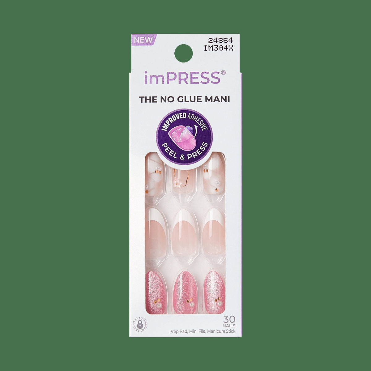 Impress Design No Glue Fake Press On Nails - Bloom Luxe | 3D & Jewel Design, Pink, Medium, Almond, Manicure