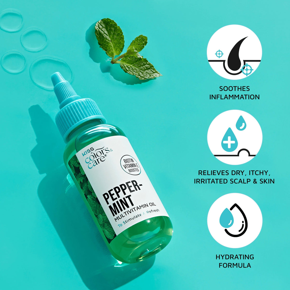 Kiss Colors & Care Multivitamin Oil - Peppermint | To Stimulate & Refresh, Hair & Body, Beauty Products, 2.5 oz