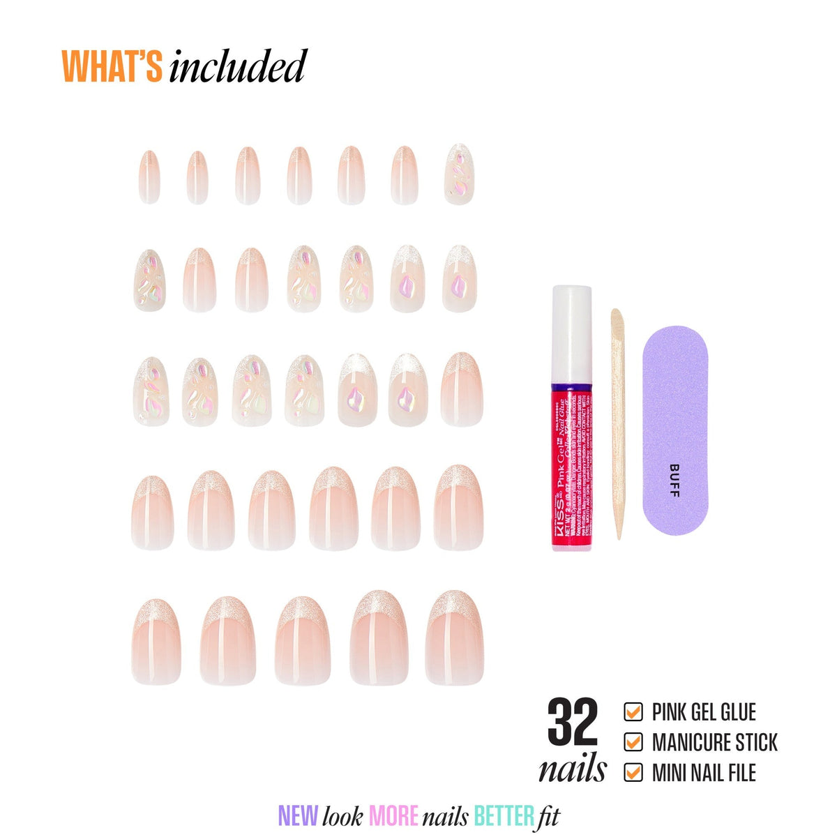 Kiss Nail Drip Press On Fake Glue Nails - Vivid | 3D & Jewel Design, Pink, Medium, Almond