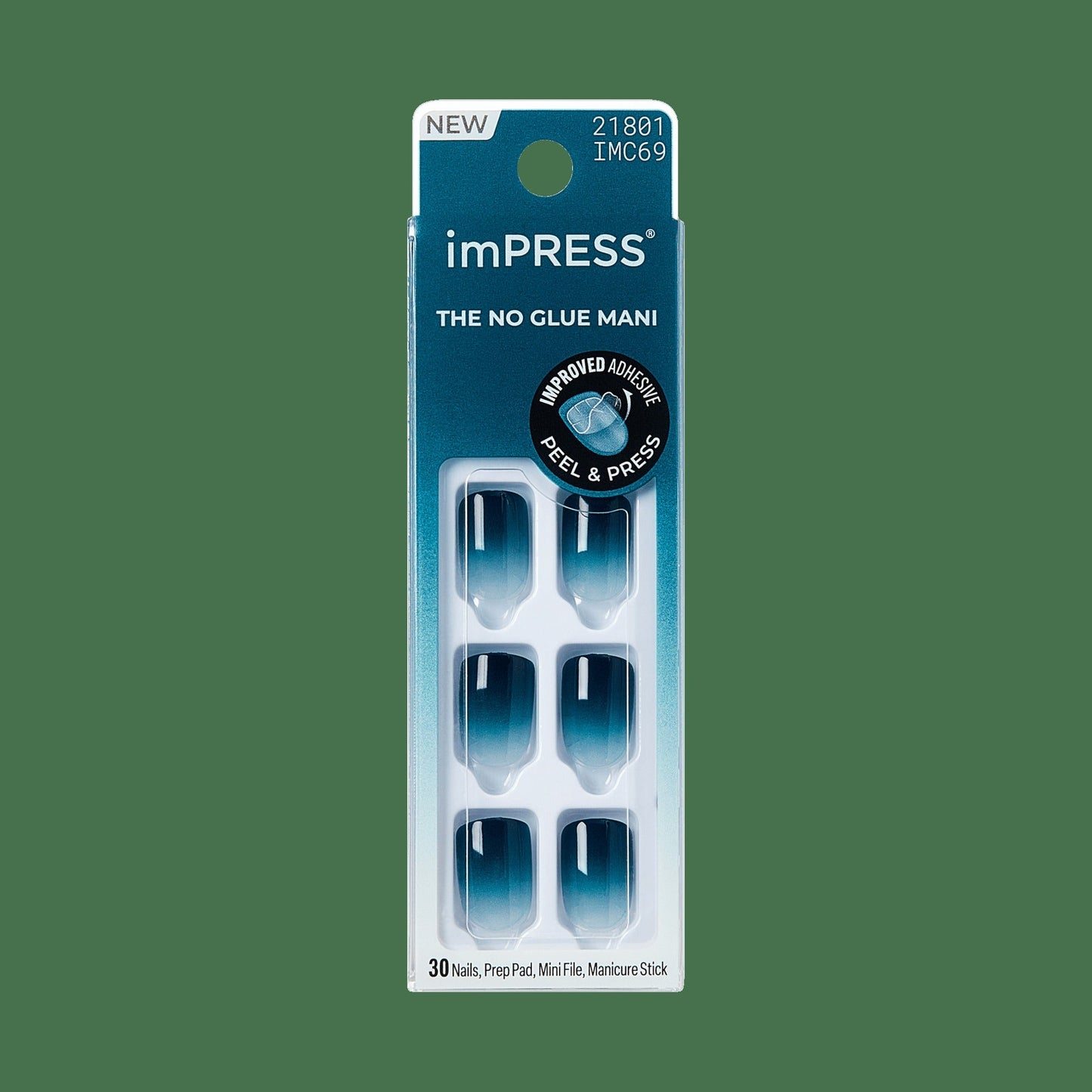 Impress Color No Glue Fake Press On Nails - Velvet Breeze | Design, Blue, Short, Squoval, Manicure