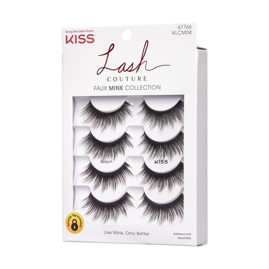Kiss Lash Couture Faux Mink False Eyelashes Multipack - Sequin | 4 Pairs, Strip Lashes, 16mm