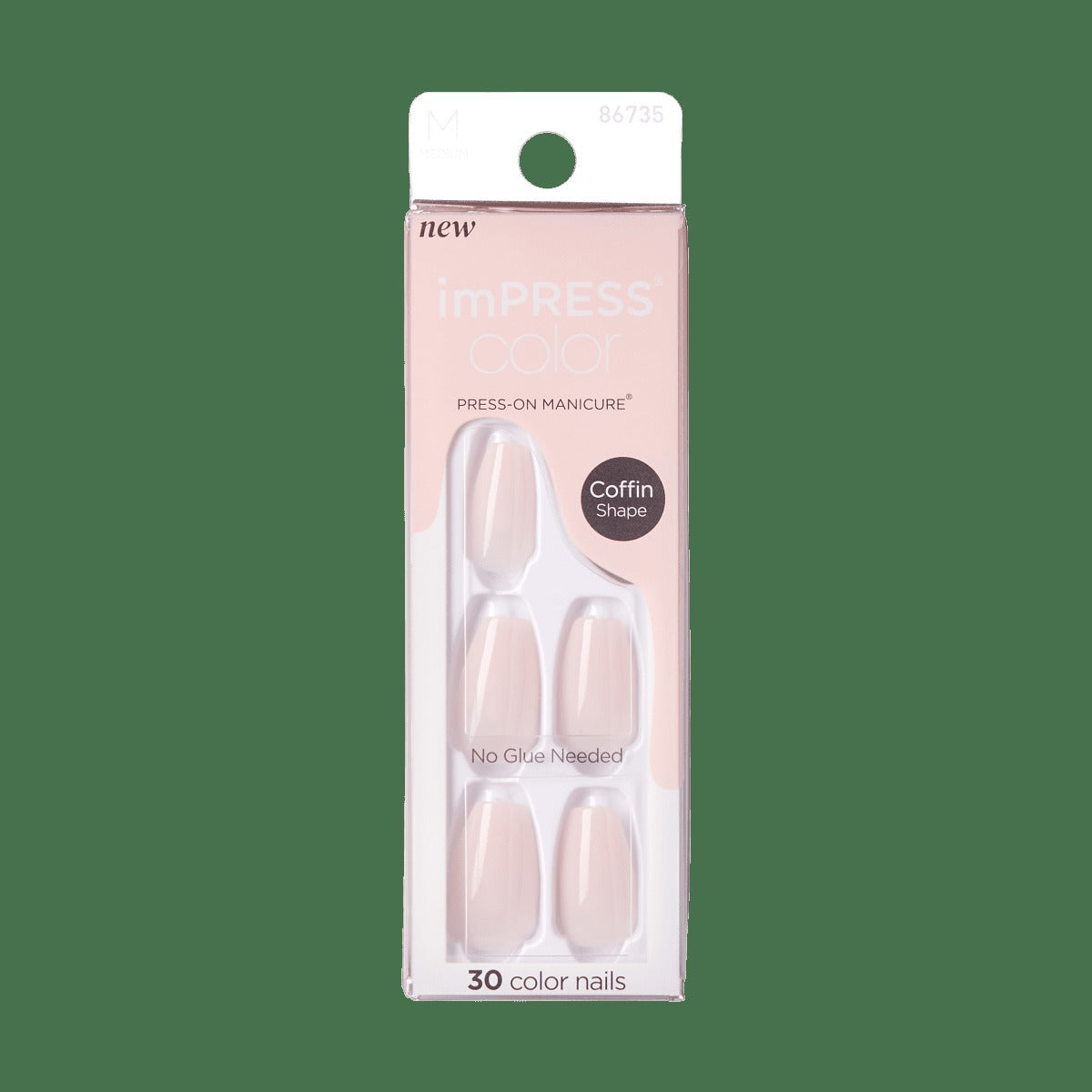 Impress Color No Glue Fake Press On Nails - Serendipity | Solid, Pink, Medium, Coffin, Manicure