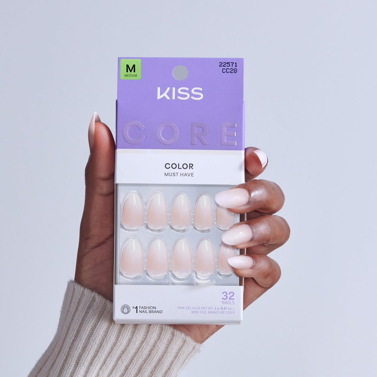Kiss Core Color Press On Fake Glue Nails - Dulcet | Solid, Pink, Medium, Almond