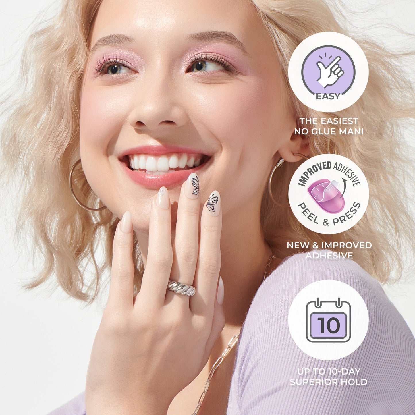 Impress Design No Glue Fake Press On Nails - Gold Ring | French Design, Black, Short, Oval, Manicure